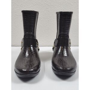 Michael‎ Kors Fulton Brown Embossed Croc Print Rubber Harness Rain Boots 10